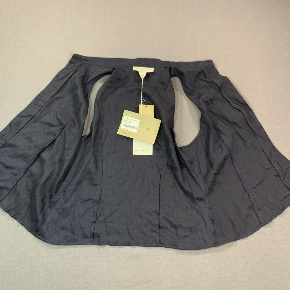 NEW Blunauta Shirt Womens 48 Black & Navy Linen Sleeveless Button Front Tie Hem - Picture 4 of 15